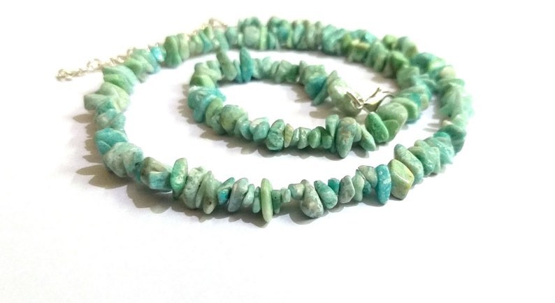A++ Natural Amazonite Smooth Uncut Chips Gemstone Beaded Handmade Necklaces 18”