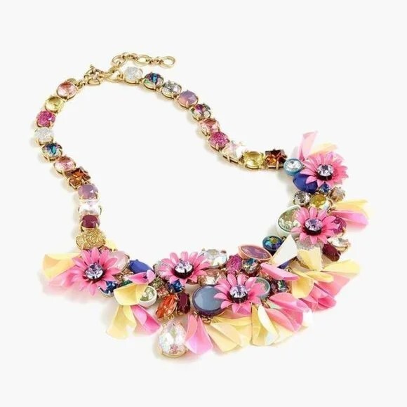 New – ONE SIZE – J. Crew Crystal flower statement necklace -VIBRANT FUCHSIA
