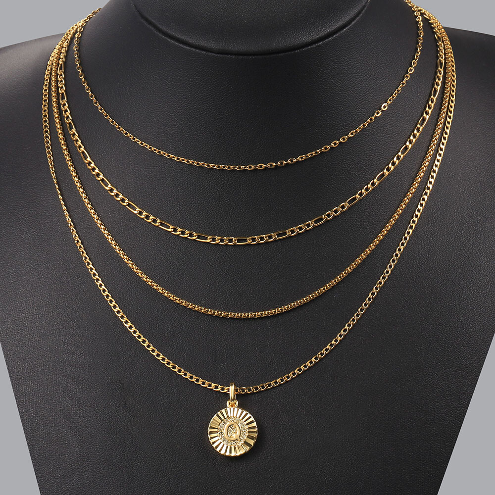 Gold Plated Letters Pendant Necklace Stainless Steel Box/Figaro/Rolo/Curb Chain