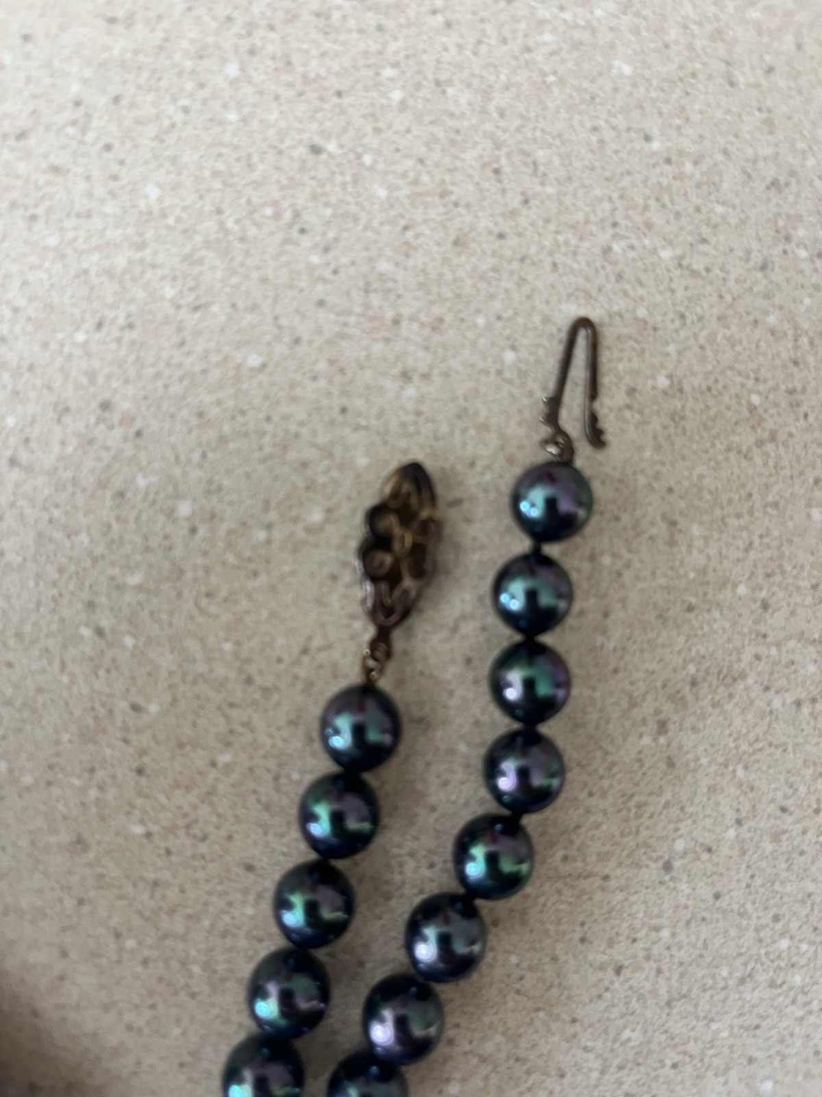 Vintage Majorica Black Peacock Pearl Necklace w/ Original Box & Paperwork. Spain