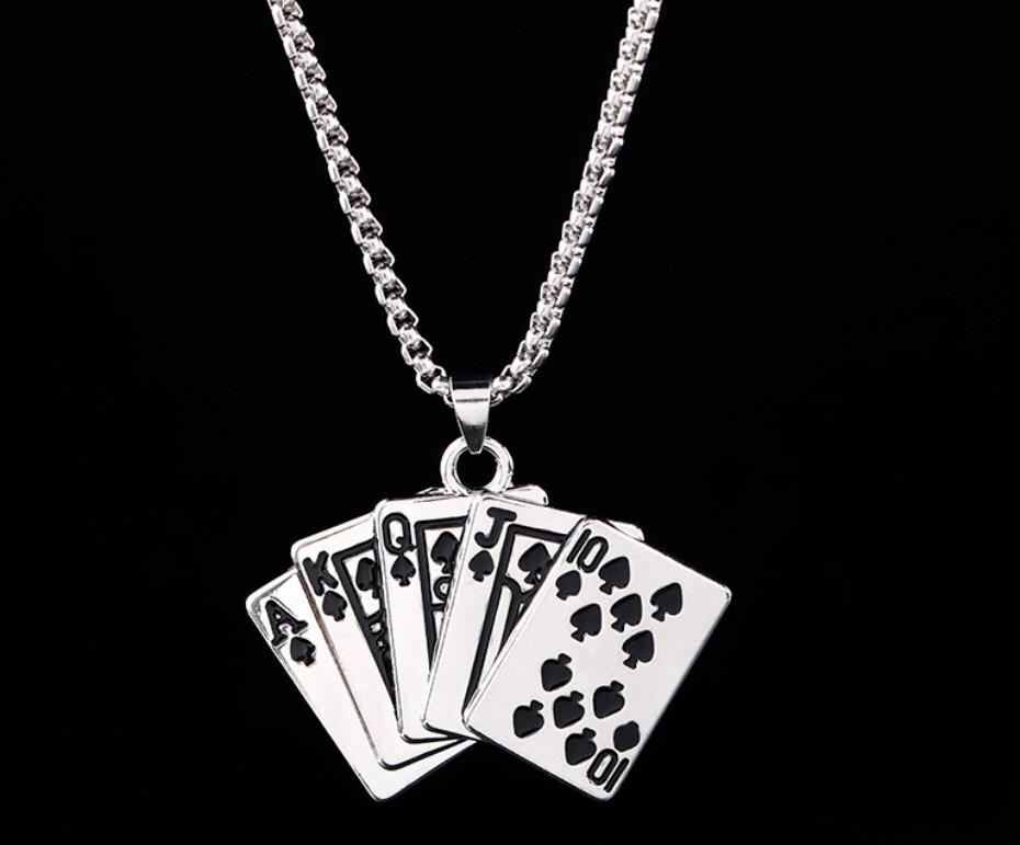   Mens boys Unisex Stainless Steel Retro Poker Card Tag Pendant Necklace Chain