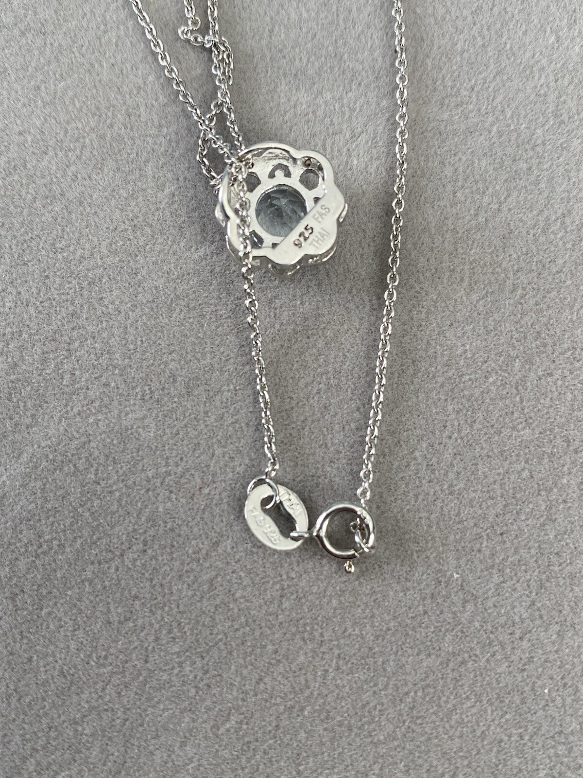 Blue Topaz and CZ Necklace Pendant Marked 925 THAILAND FAS