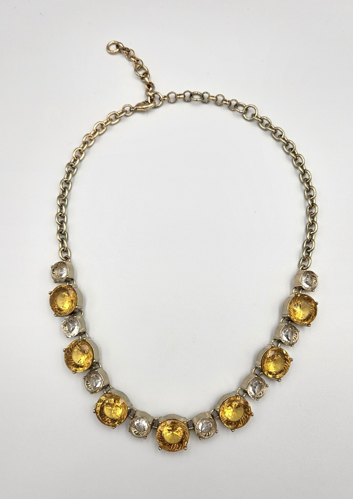 J.Crew Yellow Topaz Cushion Cut Crystal Riviere Choker Necklace Gold Tone