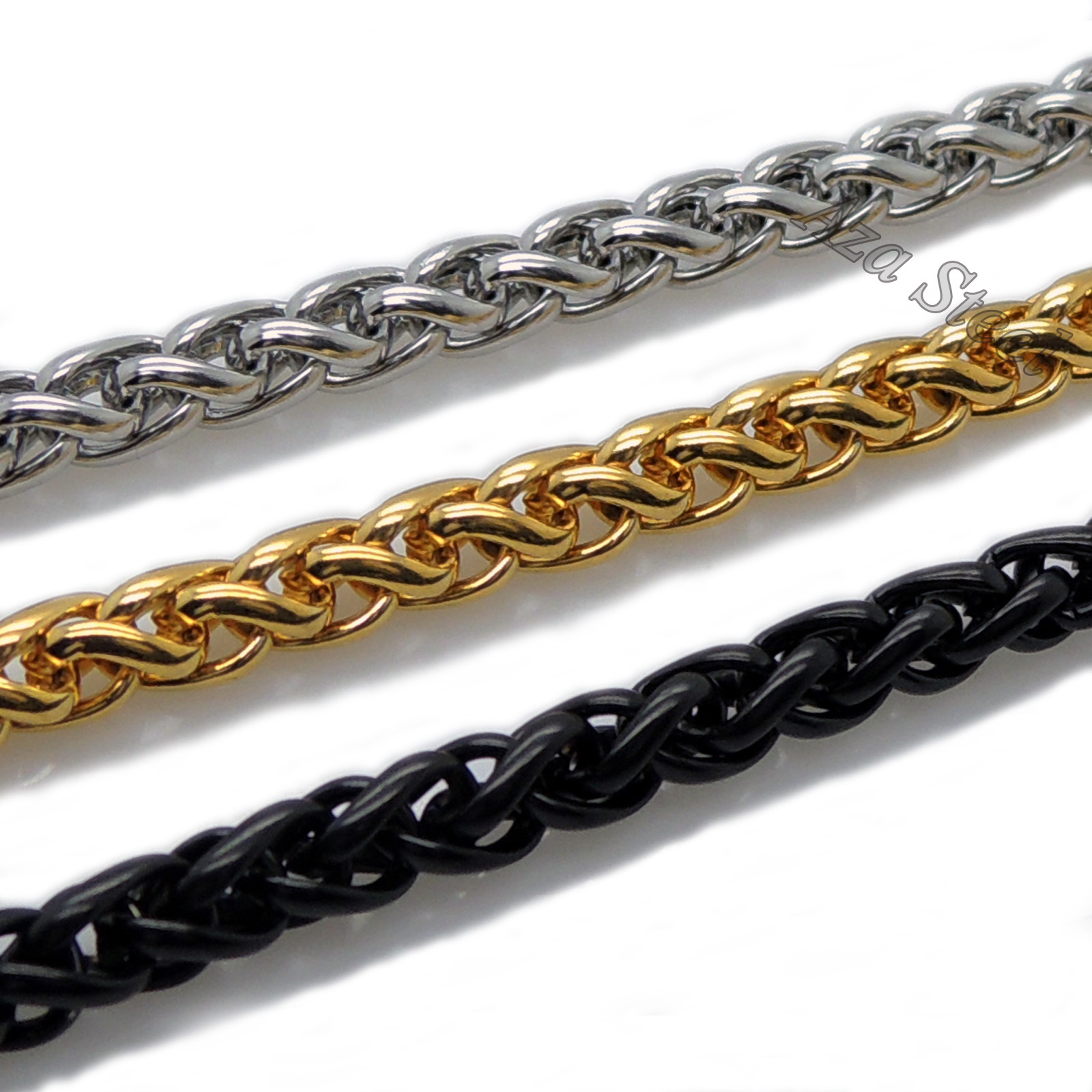 MENS 6MM Gold/Black/Silver 16″~36″ Stainless Steel Wheat Braided Chain Necklace
