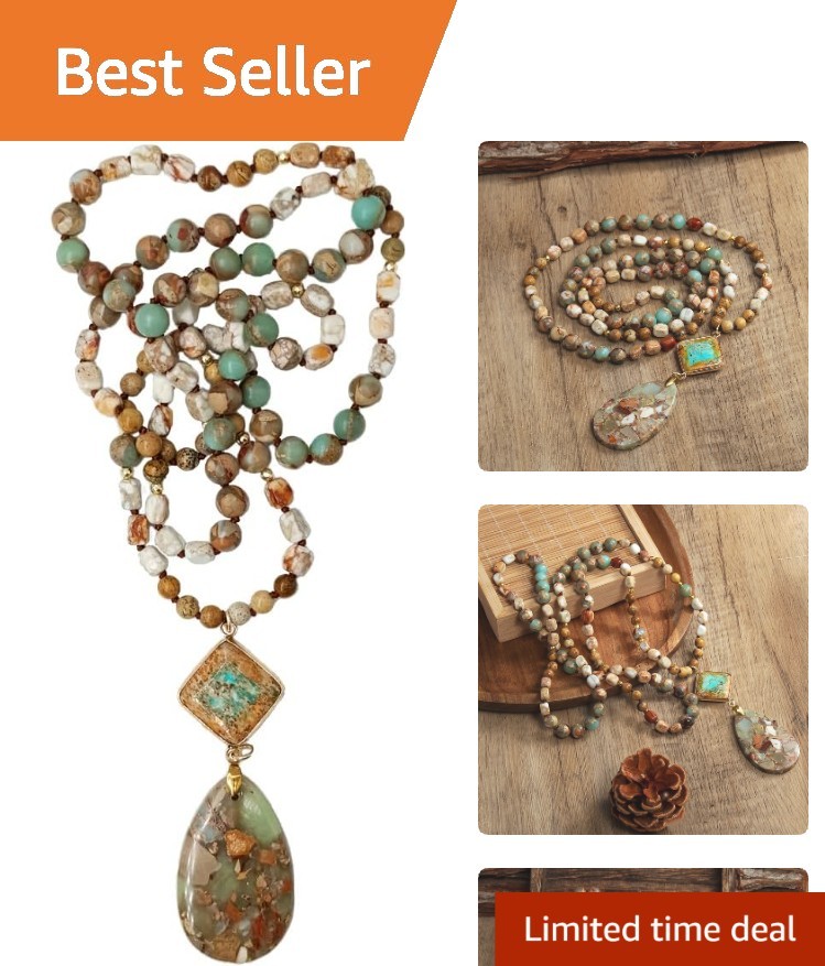 Versatile 35-Inch Bohemian Necklace with Natural Stone Pendant – Gift Ready