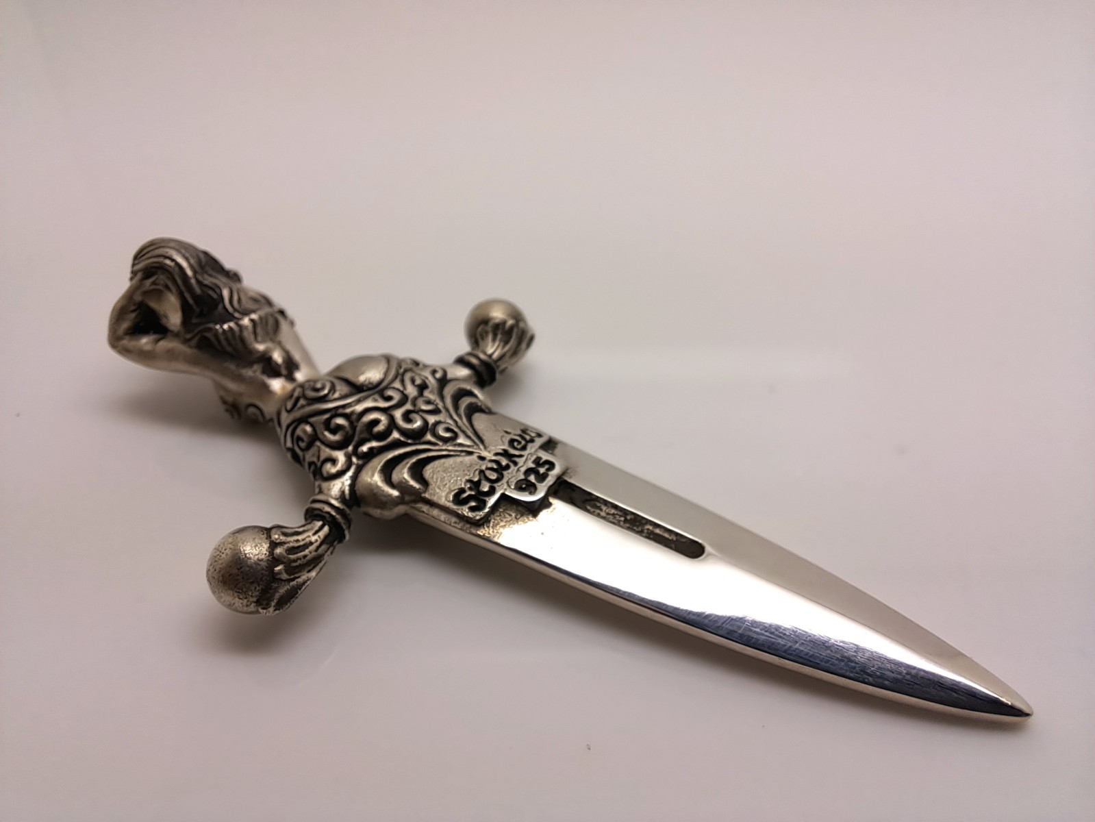 925 Sterling Silver Dagger Pendant – Gothic Fantasy Sword Female Figure Pendant