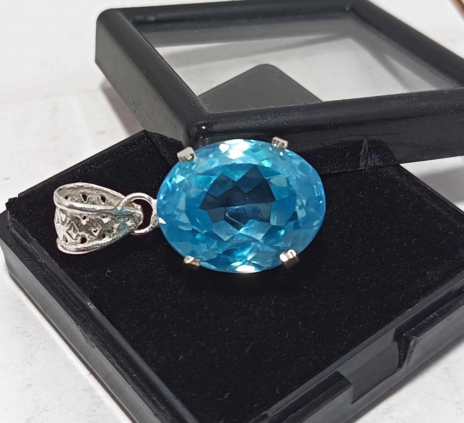 63.65 Ct Elegant Ocean Blue Zircon Pendant Sterling Silver Statement Jewelry