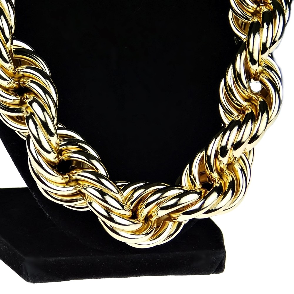 Huge Mens 14k Gold Plated Chain Hollow Rope Dookie 25MM x 30″ Hip Hop Necklace