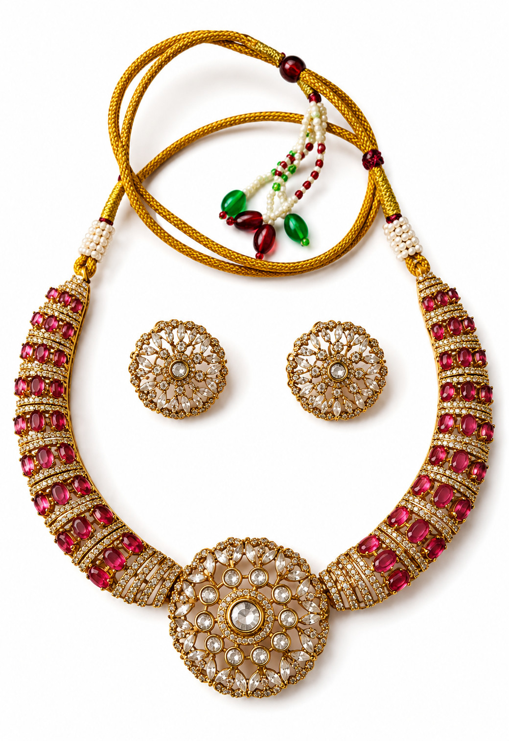 Indian Kundan Necklace Set Green Pendant Earrings Gold Plated Bridal Jewelry 103