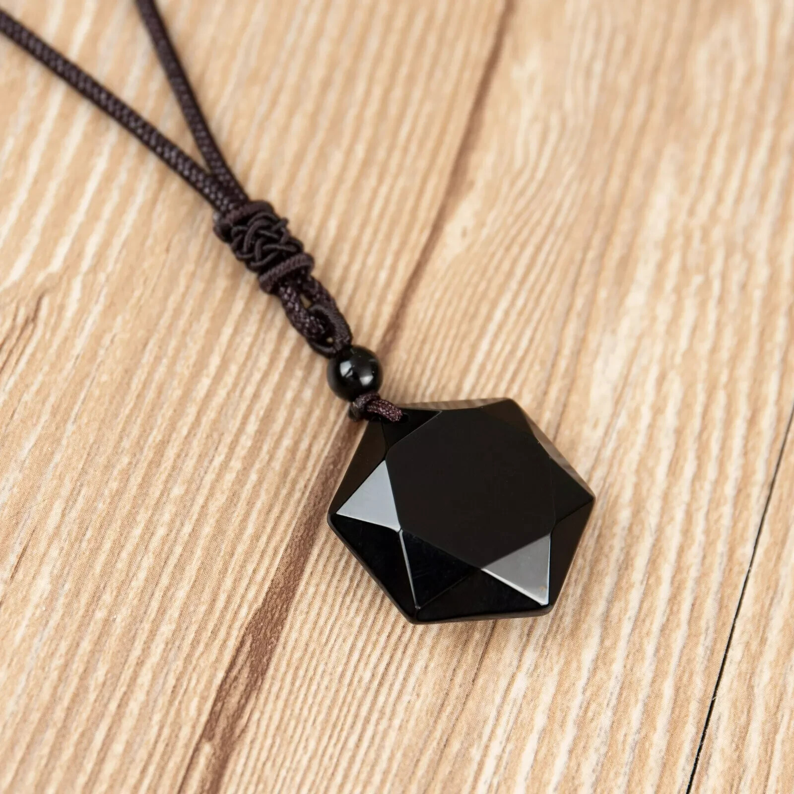 Black Obsidian Hexagonal Amulet Pendant Necklace – Reiki Healing Protection
