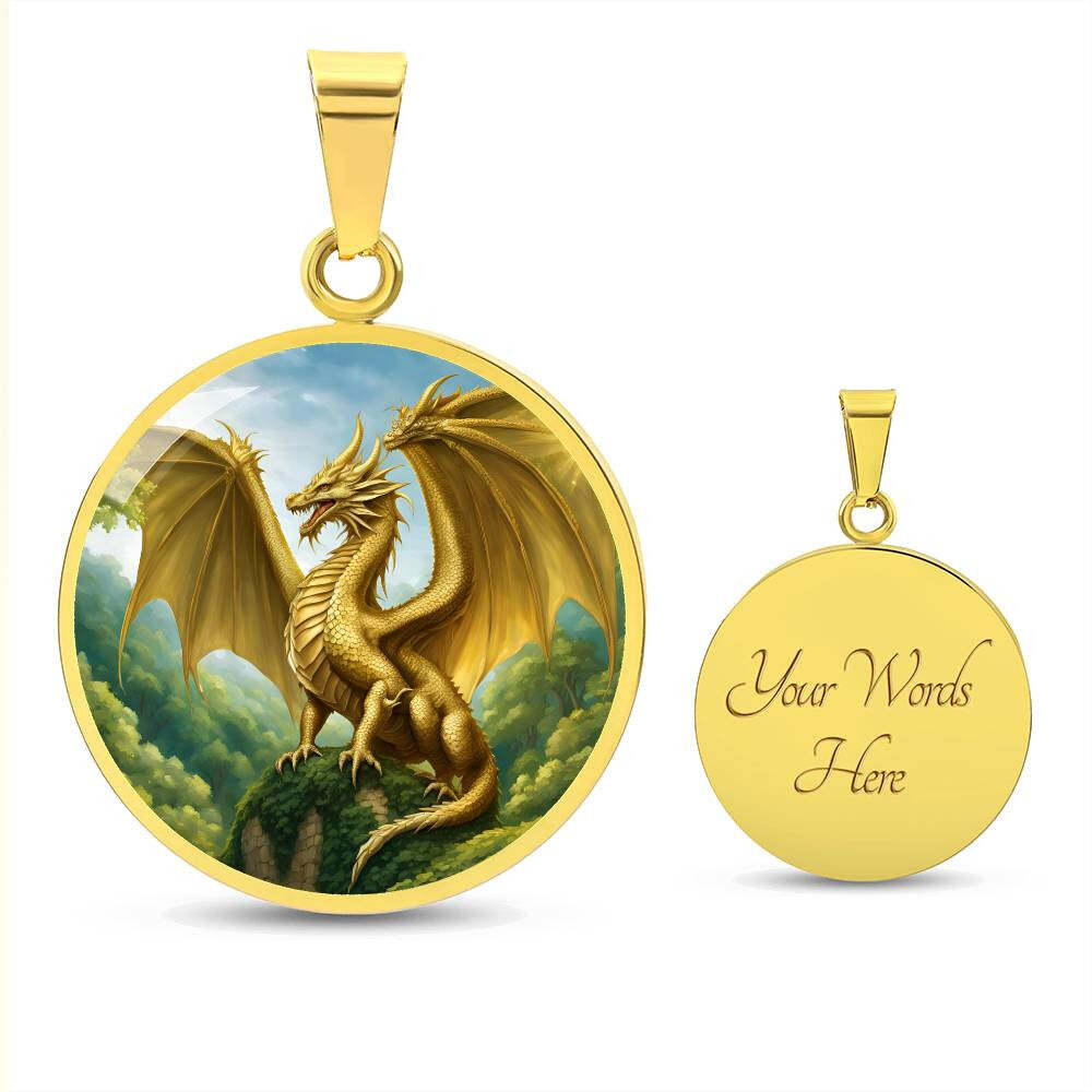 Dragon Gold Forest Engraved Necklace in Gold or Silver