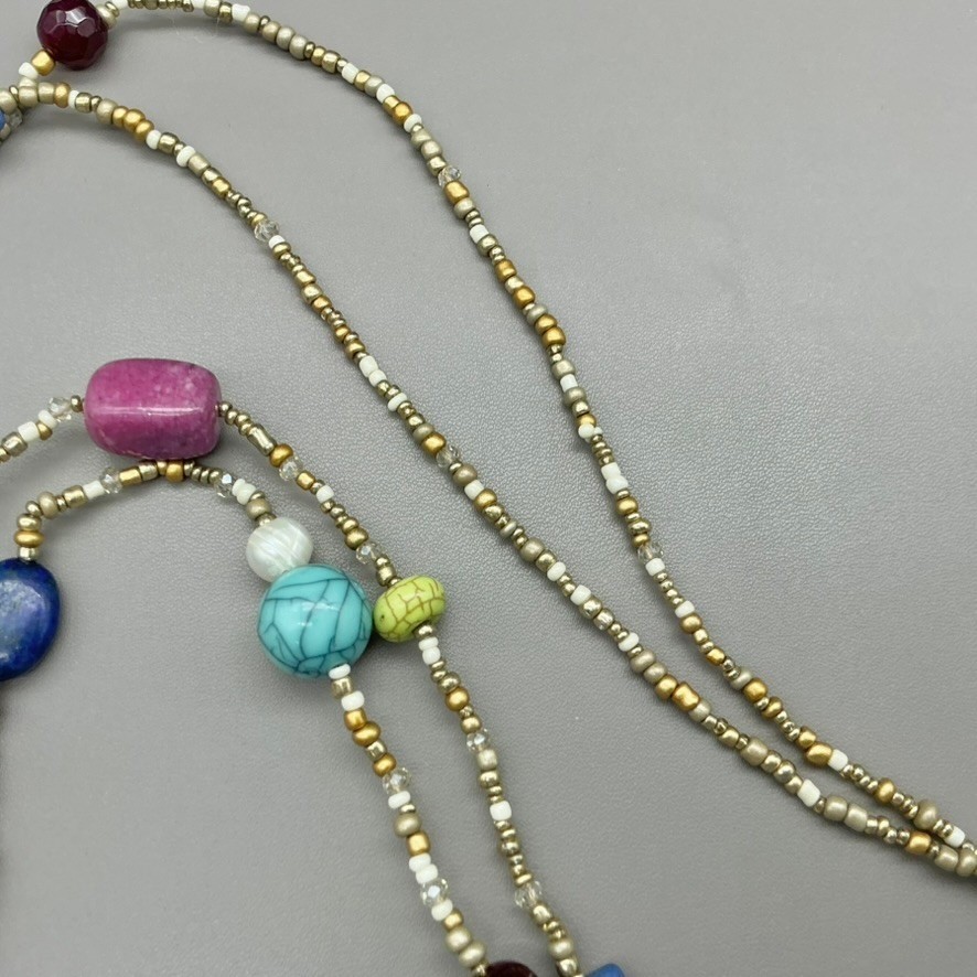 Chico’s Necklace Womens Gold Tone Multi Layer Beaded Boho Statement 30 Inch