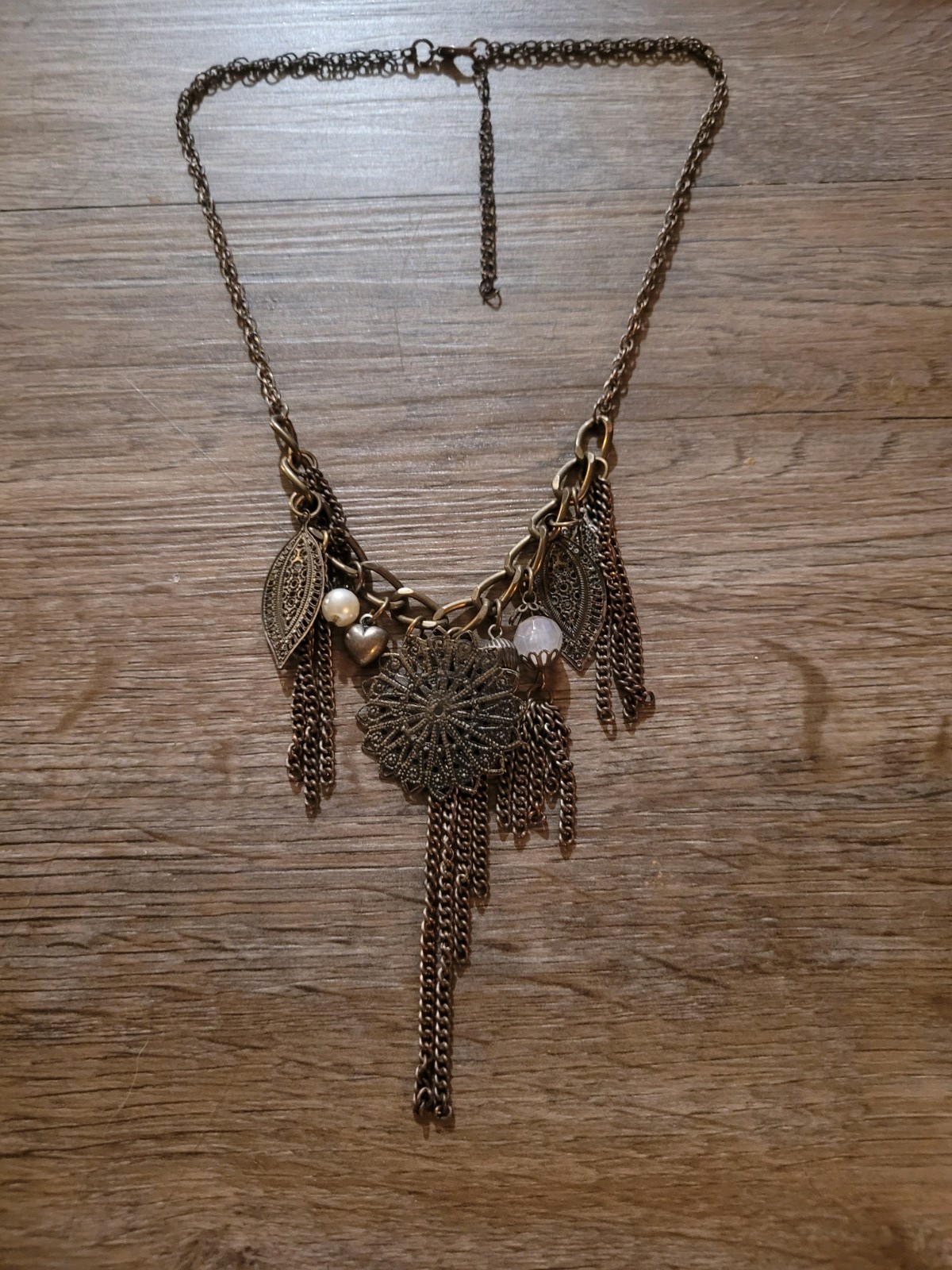 Bronze Tone Chain Tassel Bible Charm Necklace Bohemian Style Tribal Jewelry