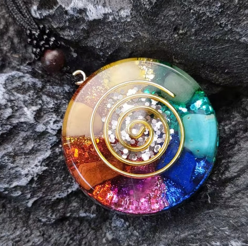 7 Chakra Organite Pendant Rainbow Healing Reiki Necklace Unisex Couple Gift