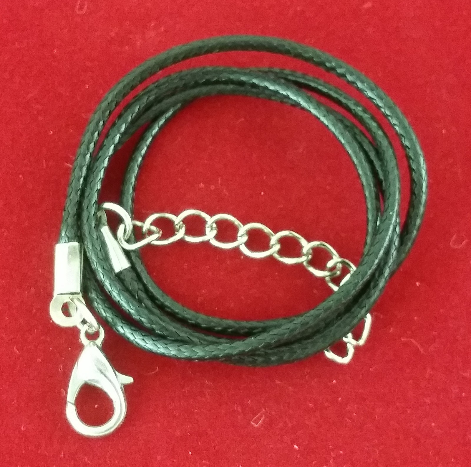 Black Leather Twisted Hand Braided Rope Chain Cord String Necklace Silver 18″