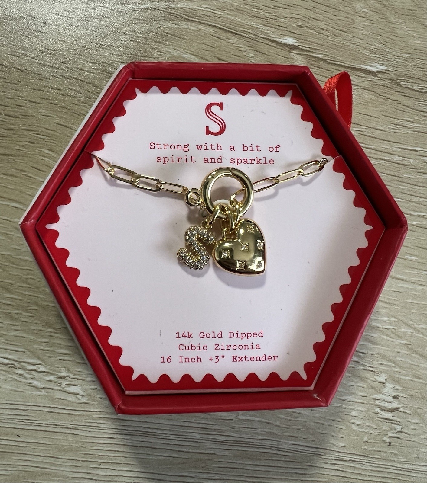 A New Day Monogram Letter S 14K Gold Dipped Cubic Zirconia 16 Inch +Extender