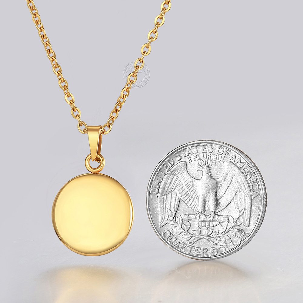 Gold Plated Stainless Steel Round Blank Tag Charm Necklace Box/Curb/Figaro/Rolo