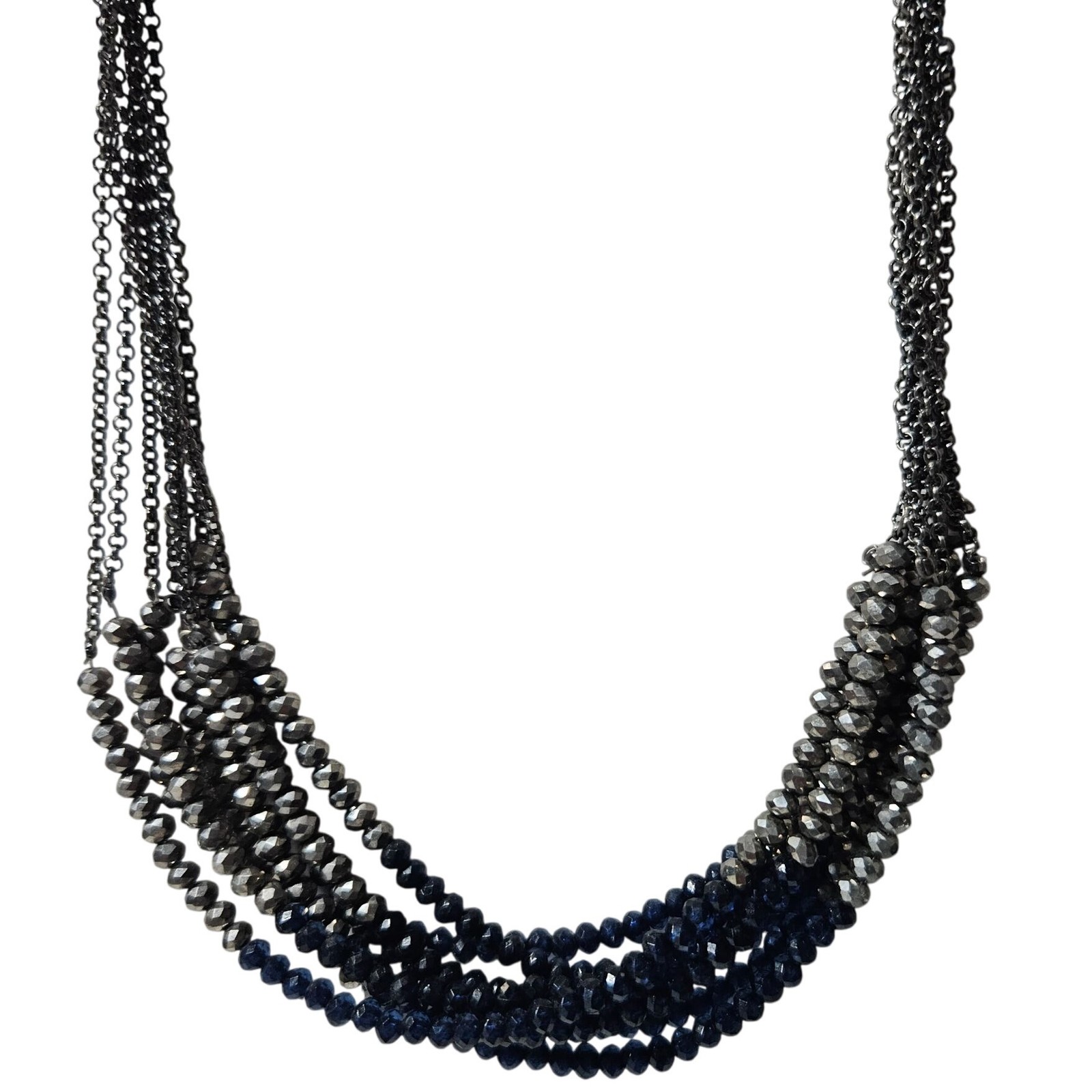 Vintage Beaded Necklace Multi Strand Layered Black Blue Faceted Beads Retro