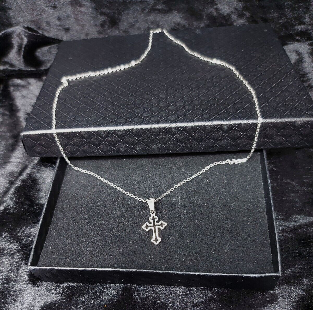 Stainless Steel Cutout Cross Pendant Necklace on 48 cm Chain – Very Dainty