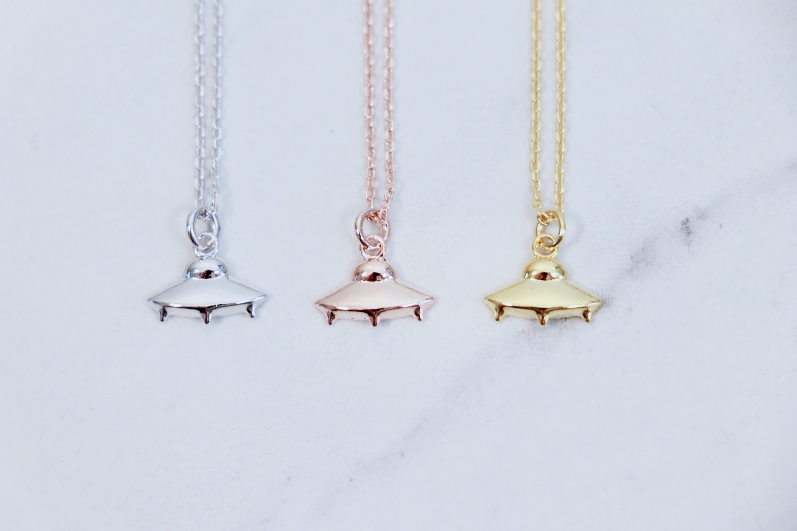 Dainty Alien or UFO Pendant Necklace, Birthday Gift, Hobby Gift, Holiday Gift