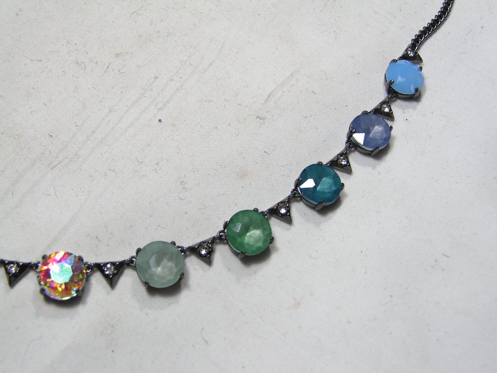 …S&D Stella & Dot…Gunmetal Tone, Assorted Crystals Necklace…