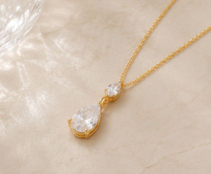 1Ct Pear Cut Simulated Diamond Solitaire Pendant Necklace 14K Yellow Gold Plated