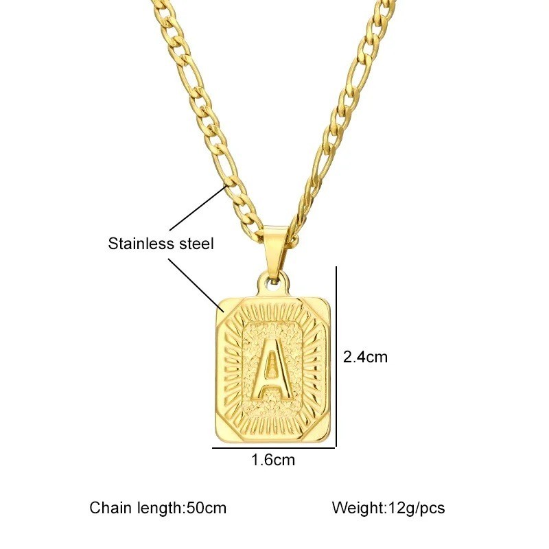 Initial Letter Pendant Necklace Stainless Steel Cuban Link Chain Alphabet Neckla
