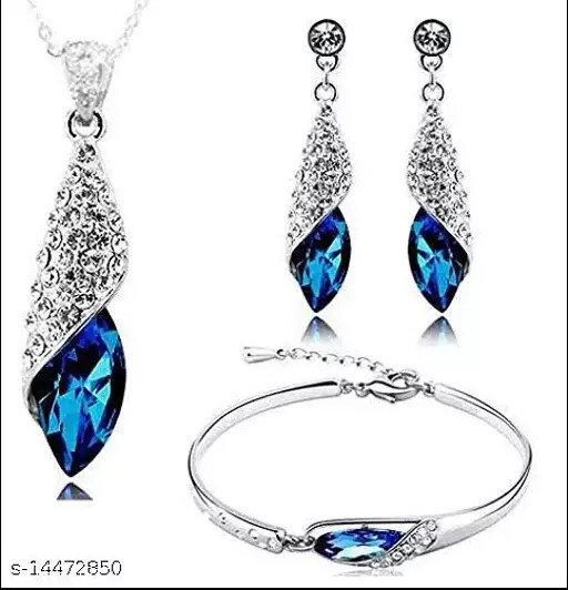 WomenCrystal Jewellery Combo Exquisite Rhodium Plated Designer Pendant Necklace
