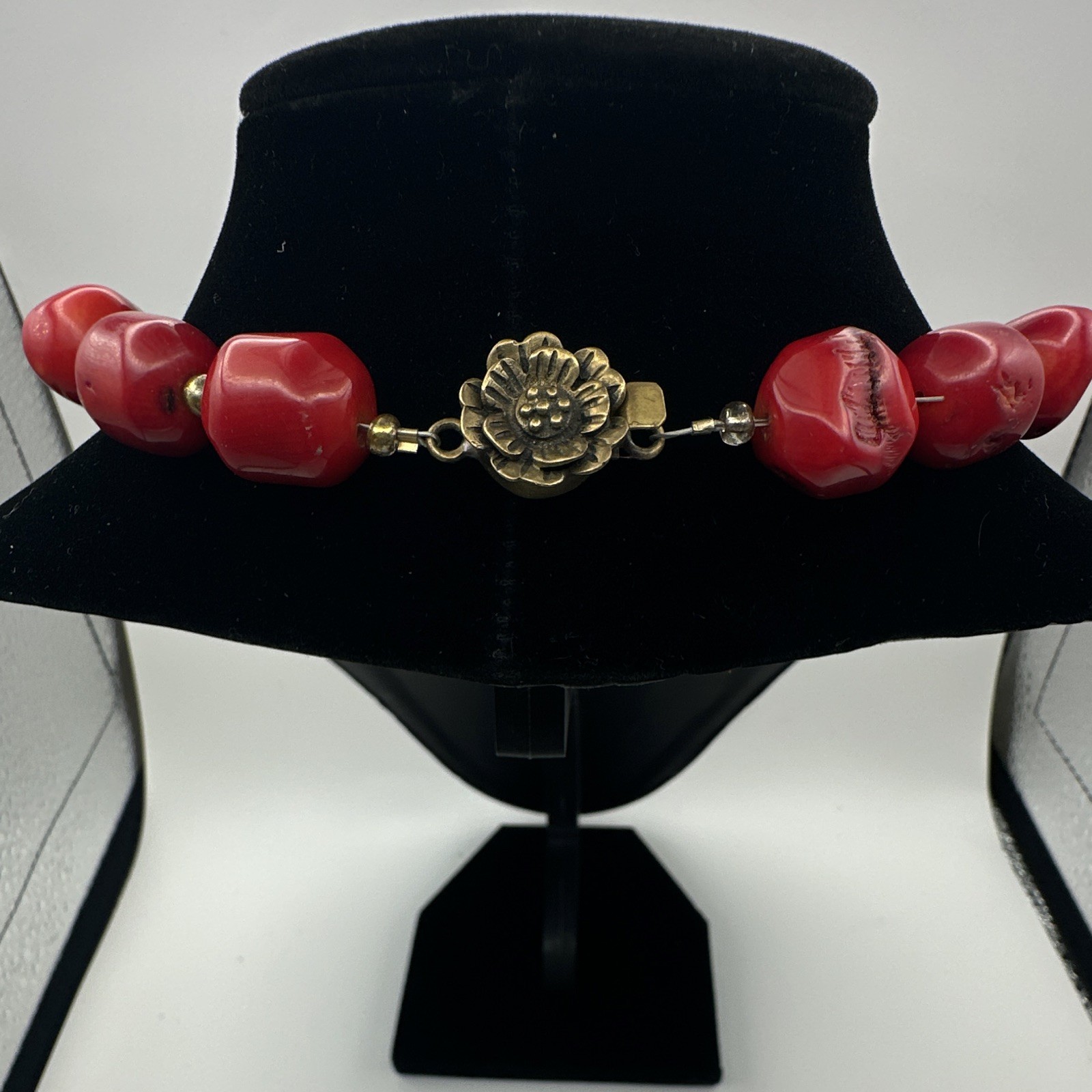 Red Plastic Metal Beaded Necklace Fish Links Spacer Hook Clasp