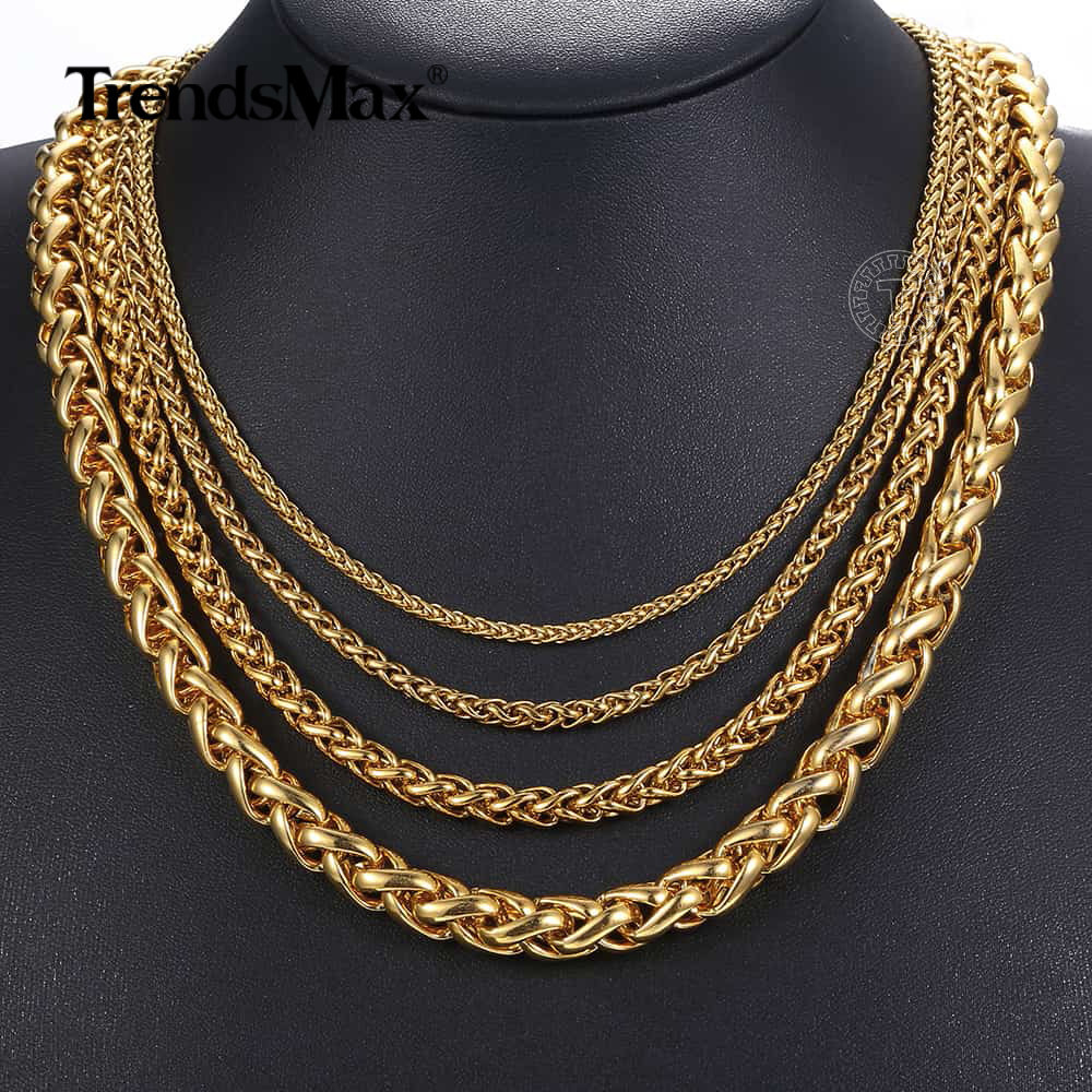 3/3.5/6mm Gold Plated Stainless Steel Wheat Link Necklace Jewelry 18/20/22/24 in