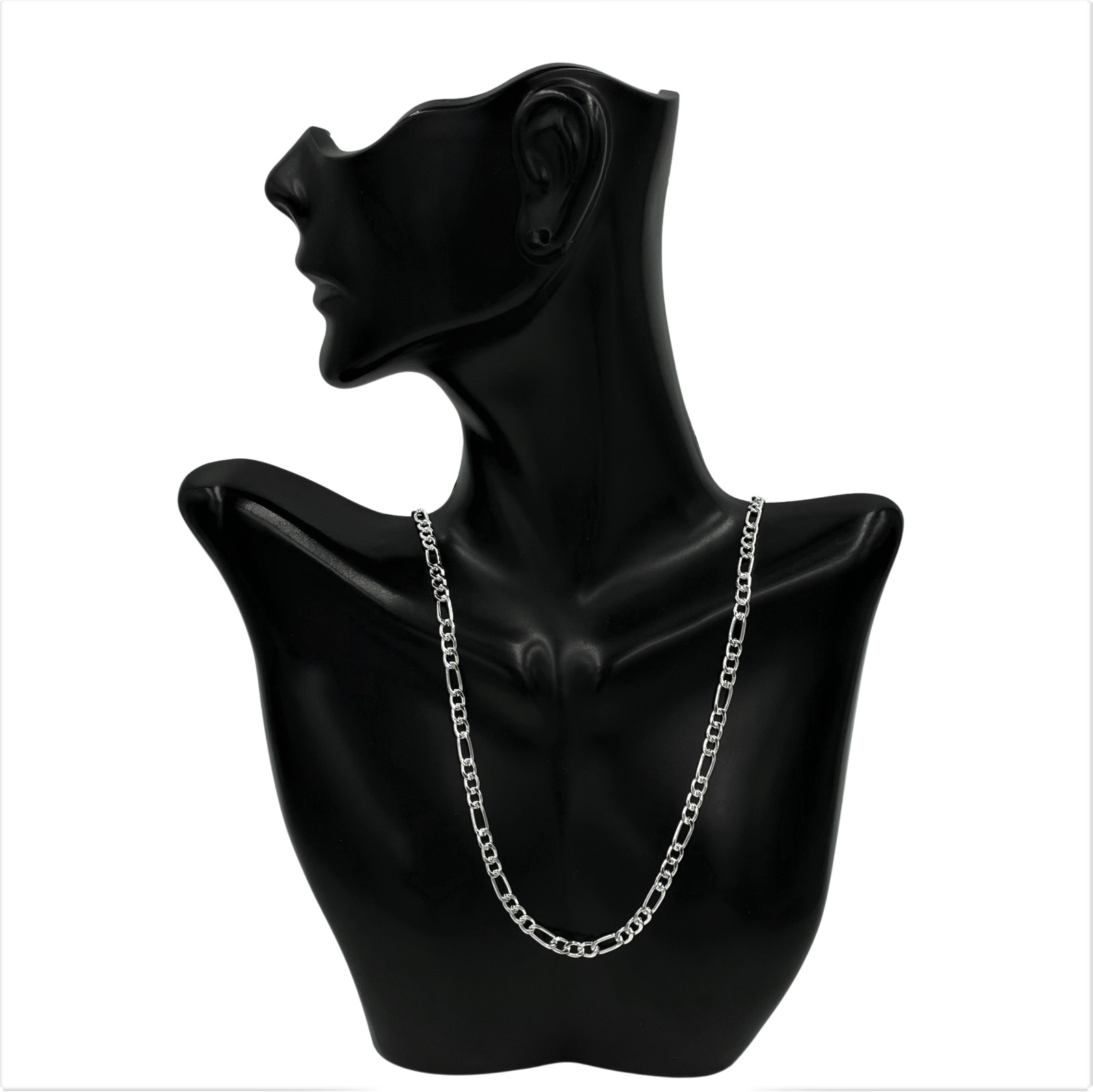 Italian 4mm Figaro Link Chain Necklace Sterling Silver 30″