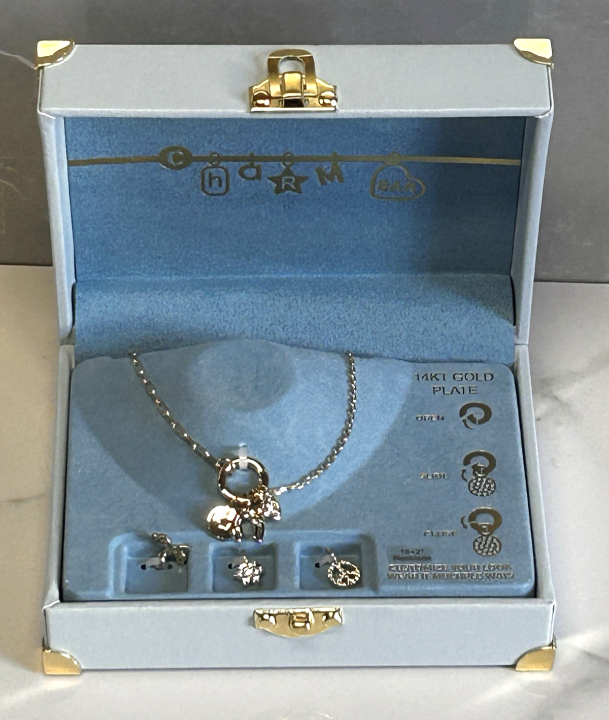 Charm Bar 16+2” Charm Necklace 14 KT Gold Plated Customize Your Look