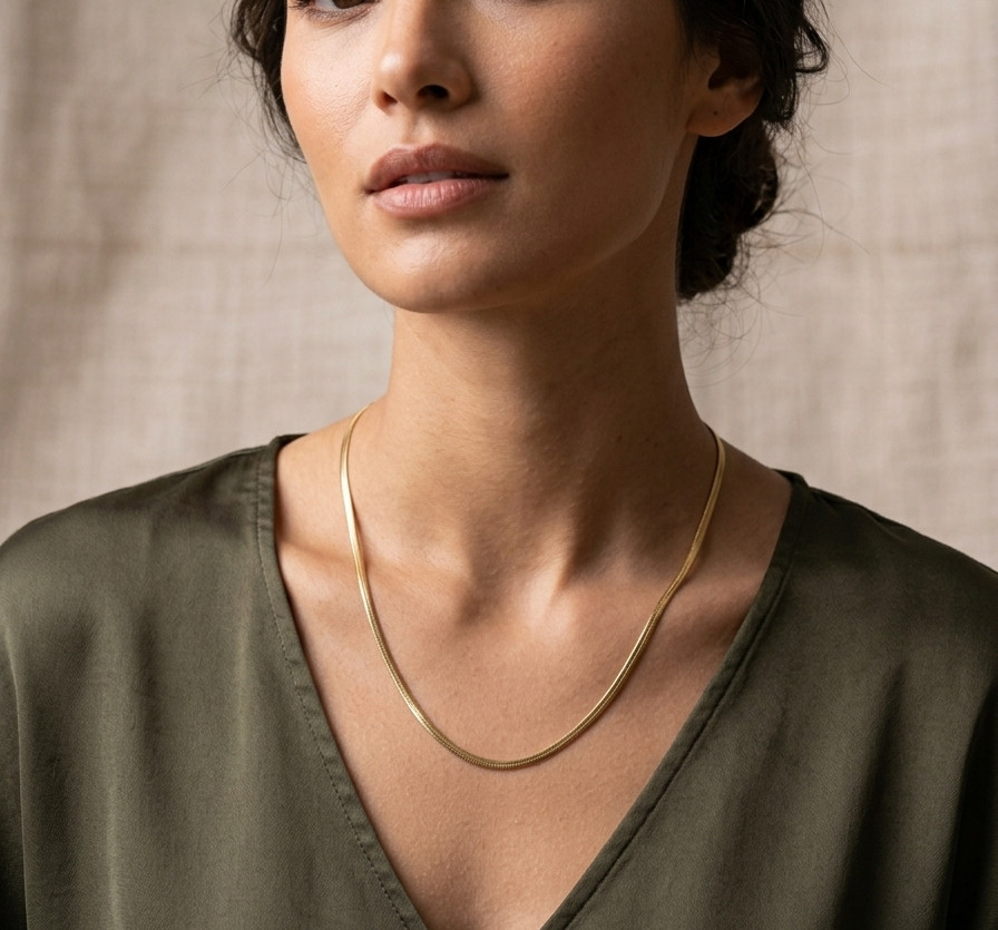 18kt Yellow Gold Plated Snake Chain Necklace 18 inch for women