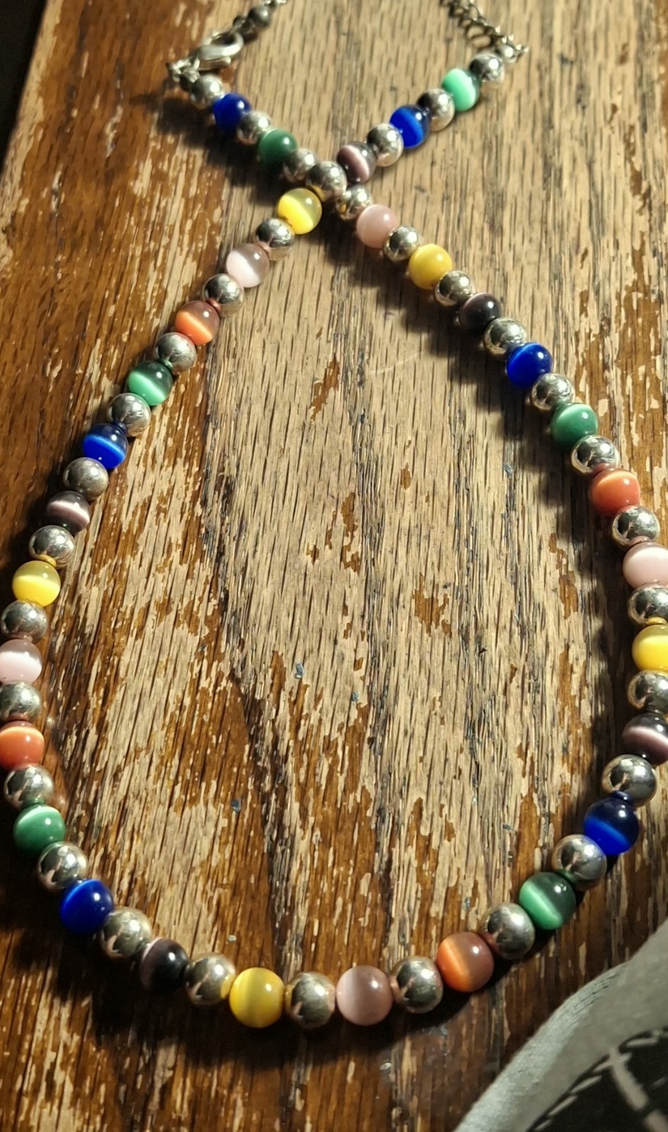 Multicolor Beaded Necklace Metal Round Beads Lobster Claw Fashion Jewelry