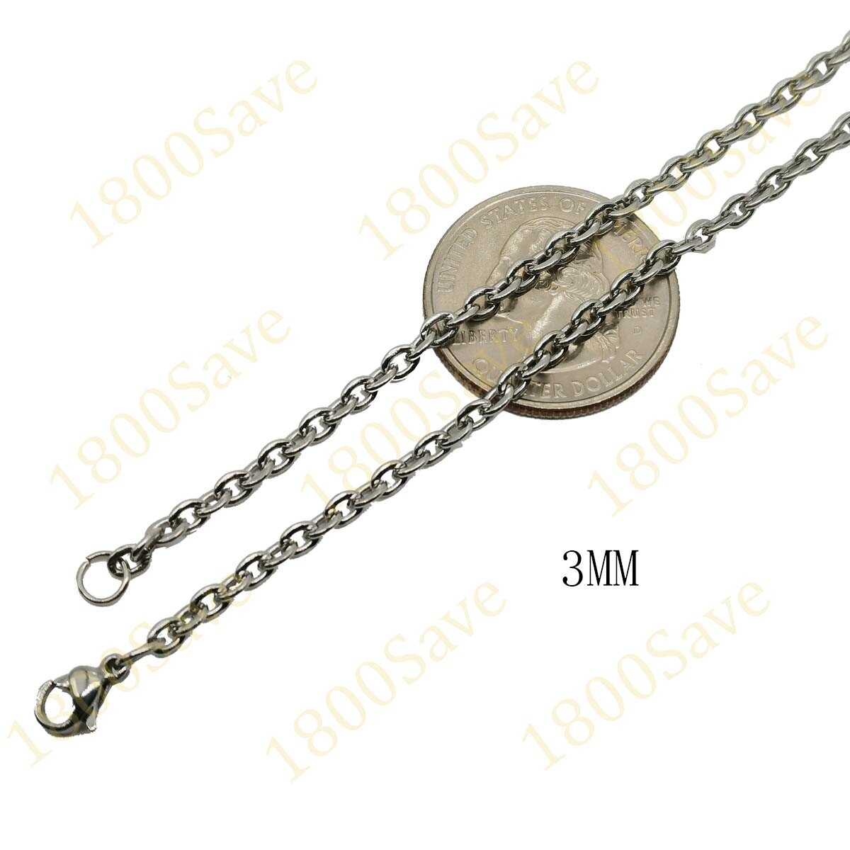Real 18K White Gold Filled 2mm/3mm 16/18/20/22/24/26″ Cable Chain Necklace H146W