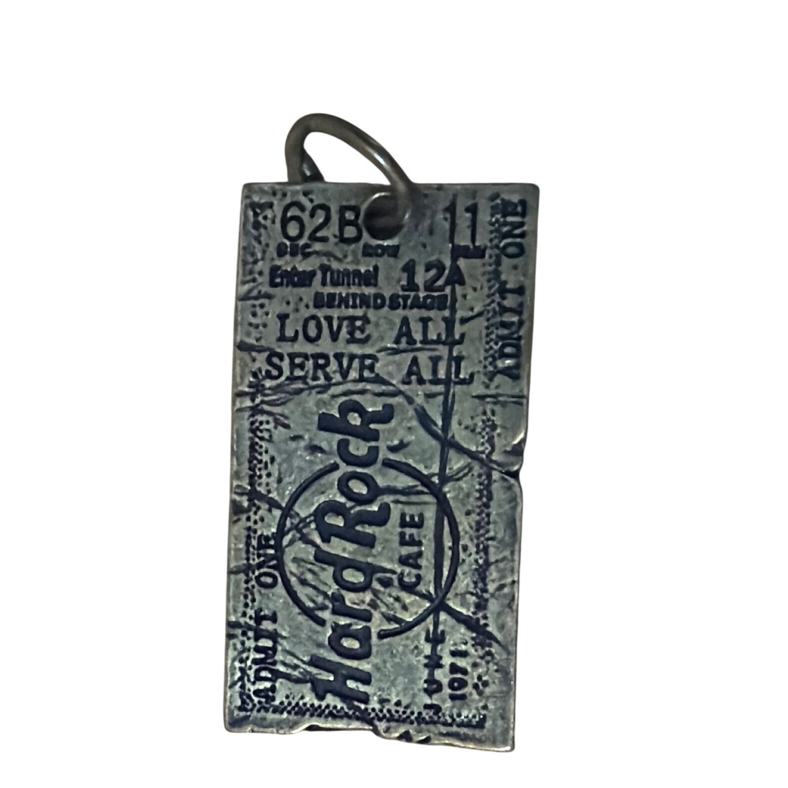 Hard Rock Cafe Vintage Ticket Stub Charm Pendant Silver Tone Love All Serve All