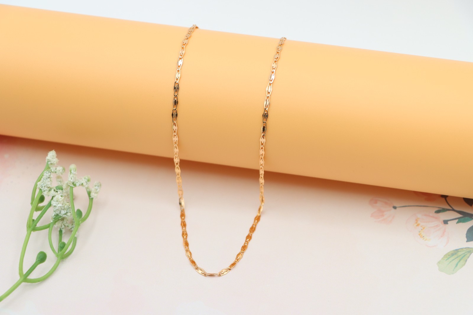 Adjustable Chain, XPNL0188 Shiny Flat Link Rose Gold Necklace,
