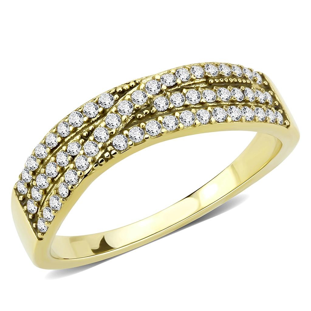 Women’s Gold Plated Stainless Steel Ring CZ Clear – Office Wear, Weekend | Layer