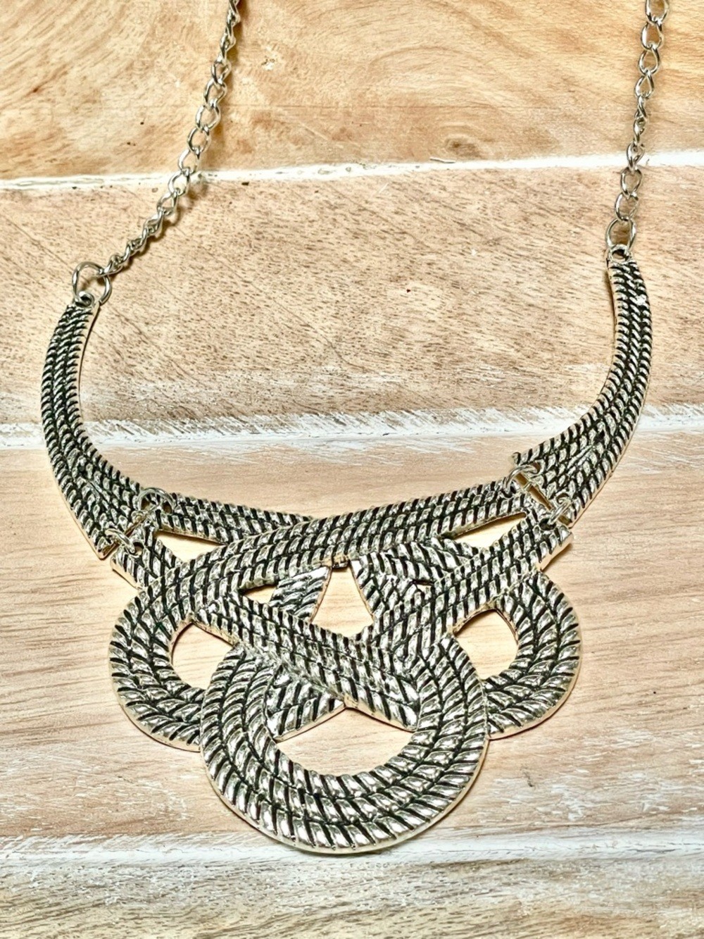 Silver Braided Collar Statement Necklace – Contemporary Bib Style Women Jewelry