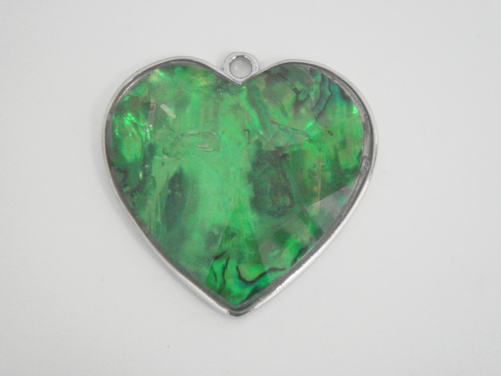 GREEN PAUA ABALONE SEA SHELL HEART SILVER PLATED PENDANT #P-25D