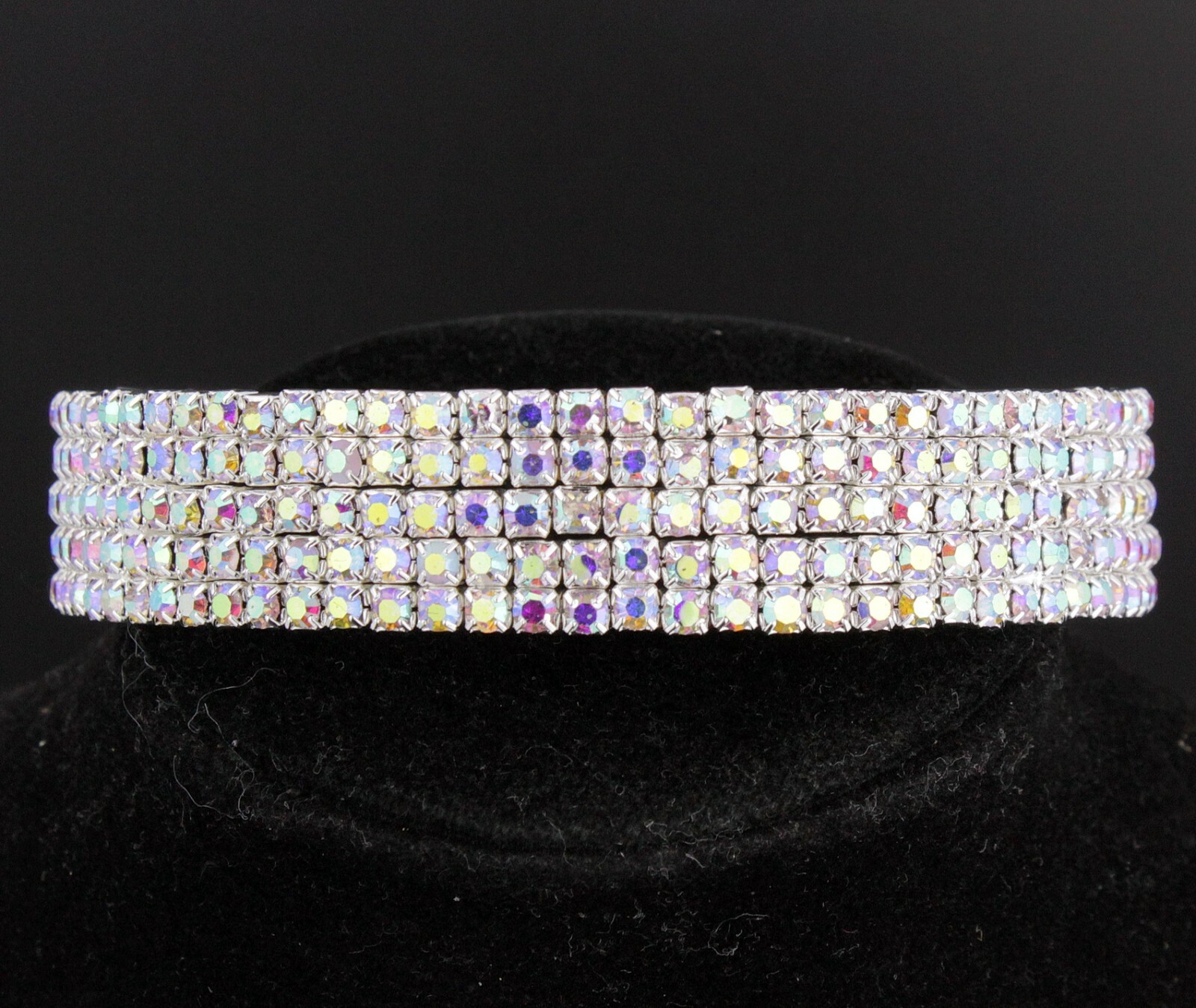5-Row White AB Austrian Rhinestone Crystal Choker Necklace Party Silver N060AB