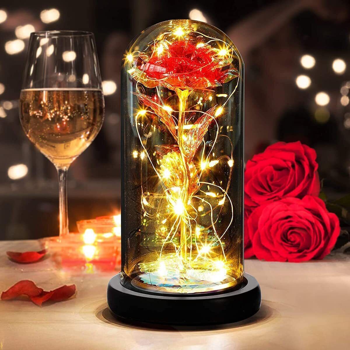 Eternal Forever Galaxy Rose Flower In Glass Dome LED Light Valentine’s Day Gift