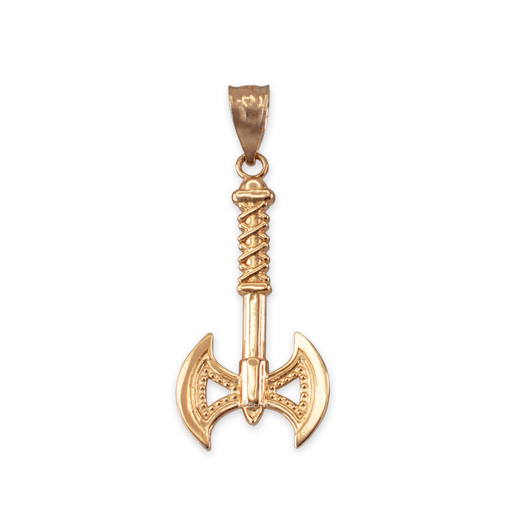 Yellow Gold Viking Tomahawk Axe Pendant Necklace