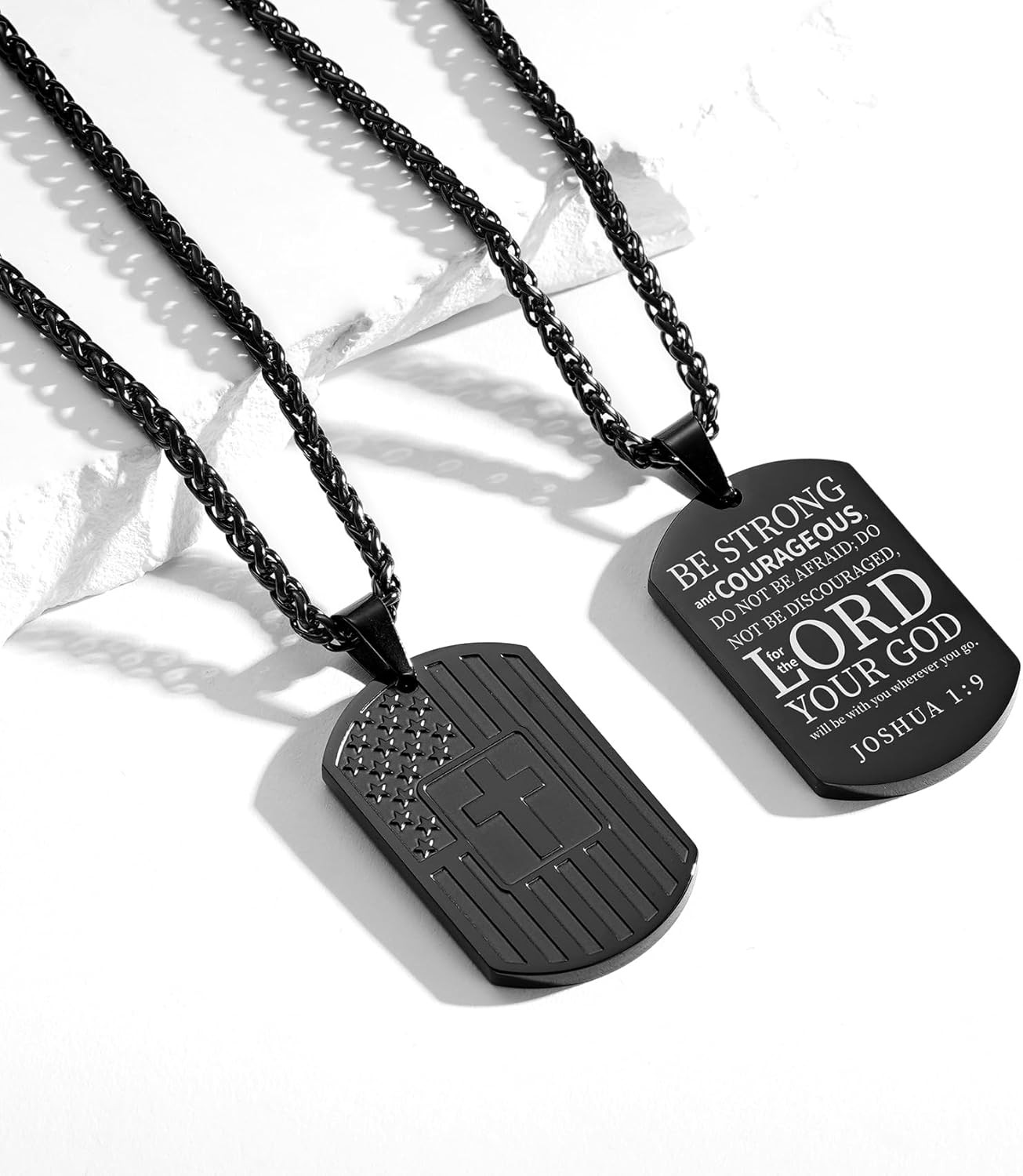 American Dog Tag Cross Necklace for Men Boys Christian Confirmation Gifts