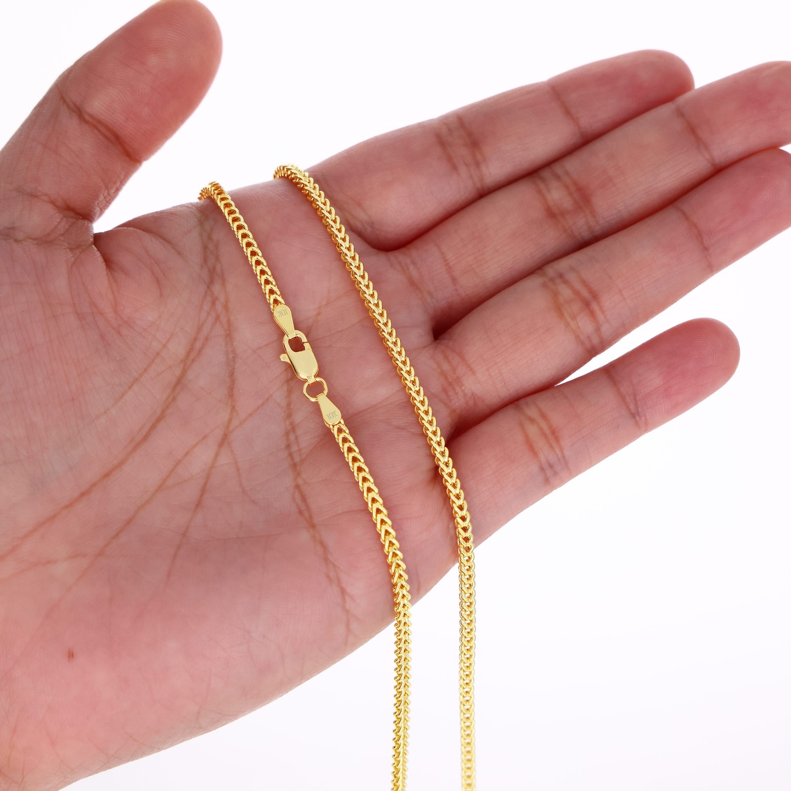 10K Yellow Gold Womens 2.5mm Franco Square Box Foxtail Wheat Necklace Chain 18″
