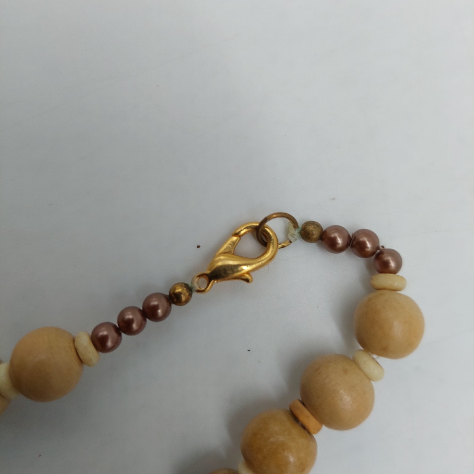 Necklace Beaded Round Pendant Brown Green Beige Metal Plastic Stones
