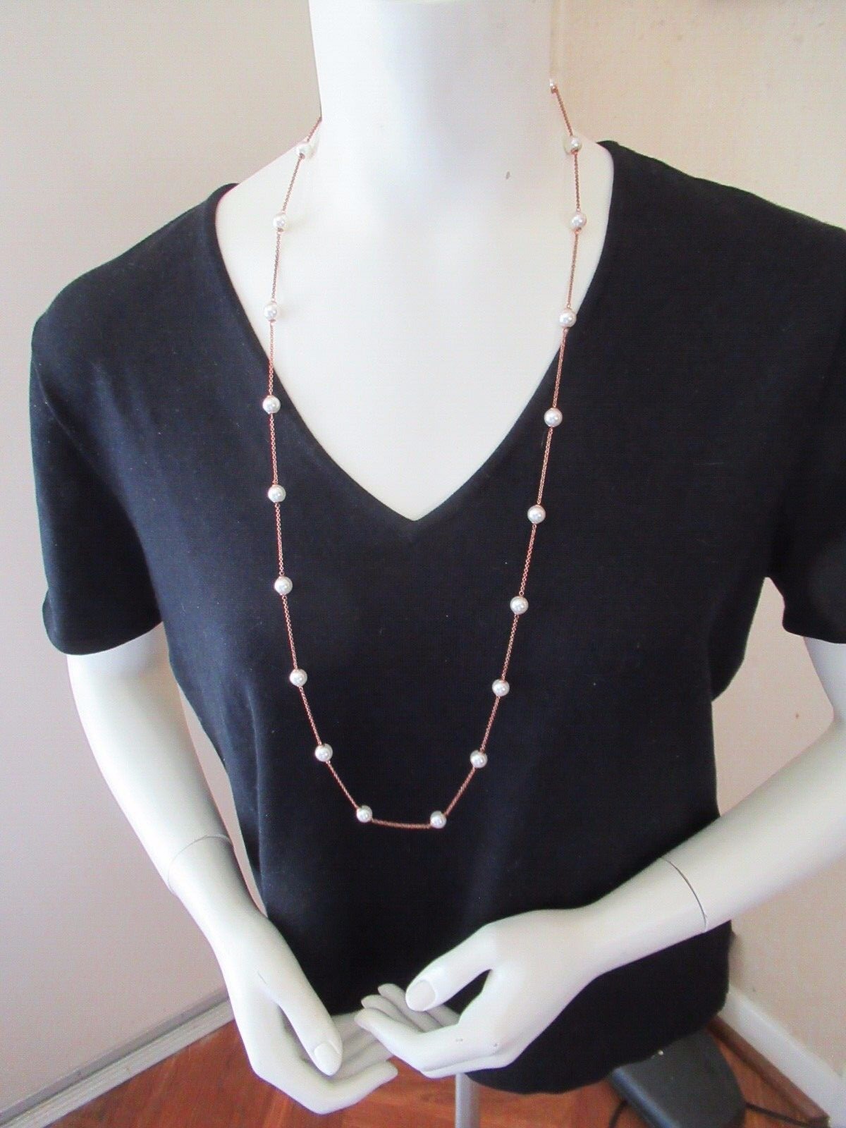 NWT Majorica Pearl Necklace 92.5 Sterling Silver/ Rose Gold Finish- $210