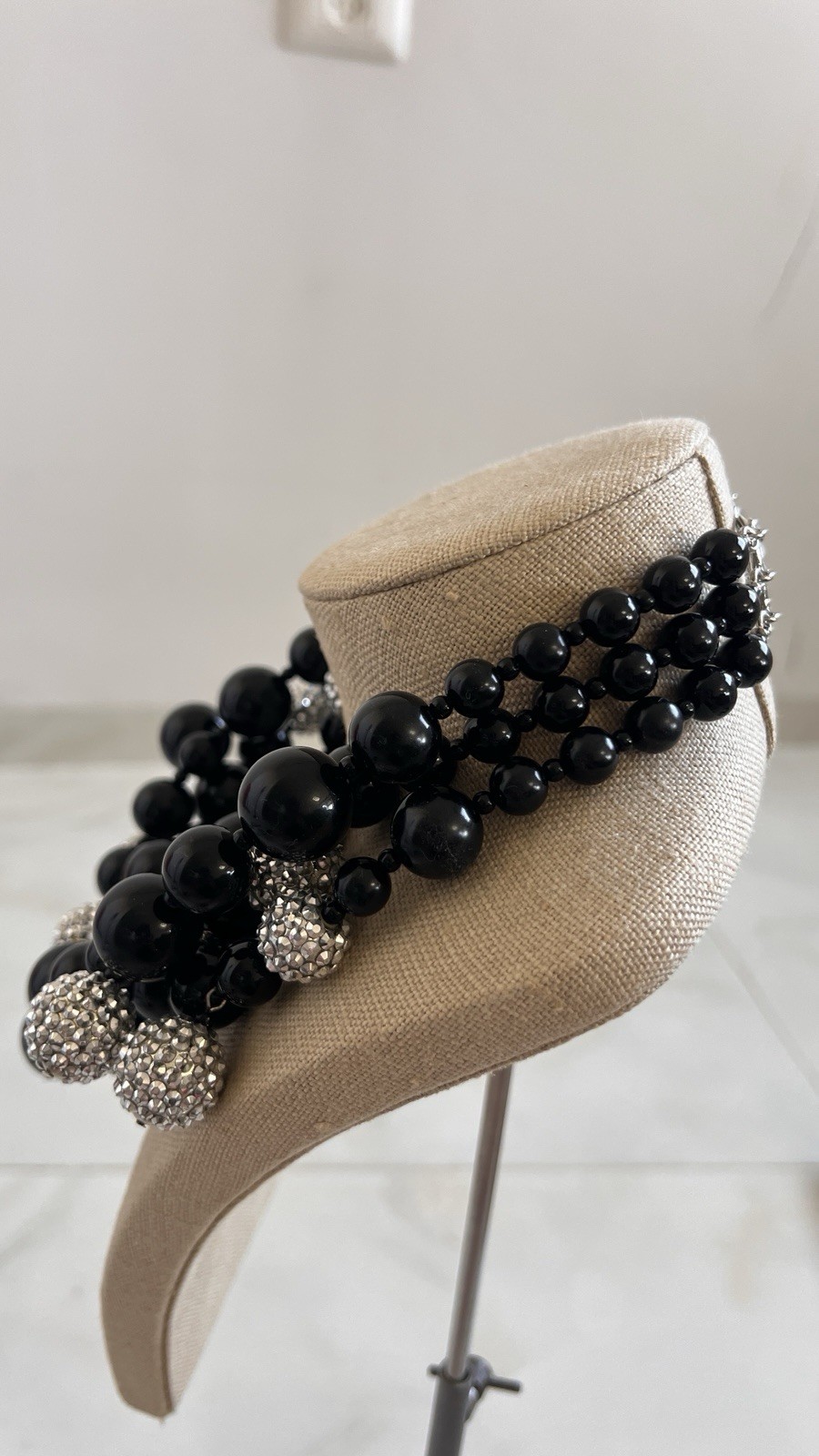 kenneth jay lane necklace black bead crystal ball statement bib signed