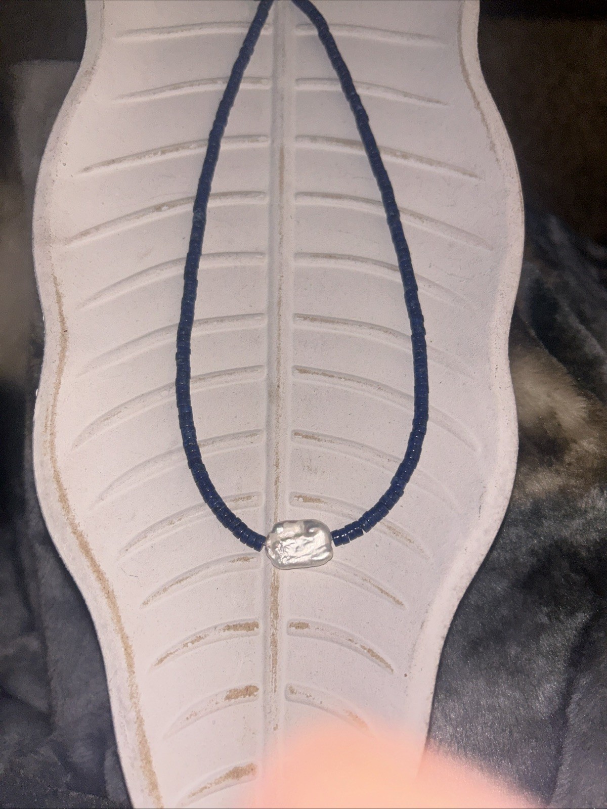 Hand made Unisex Freshwater Pearl and Lapis Lazuli Necklace see description.