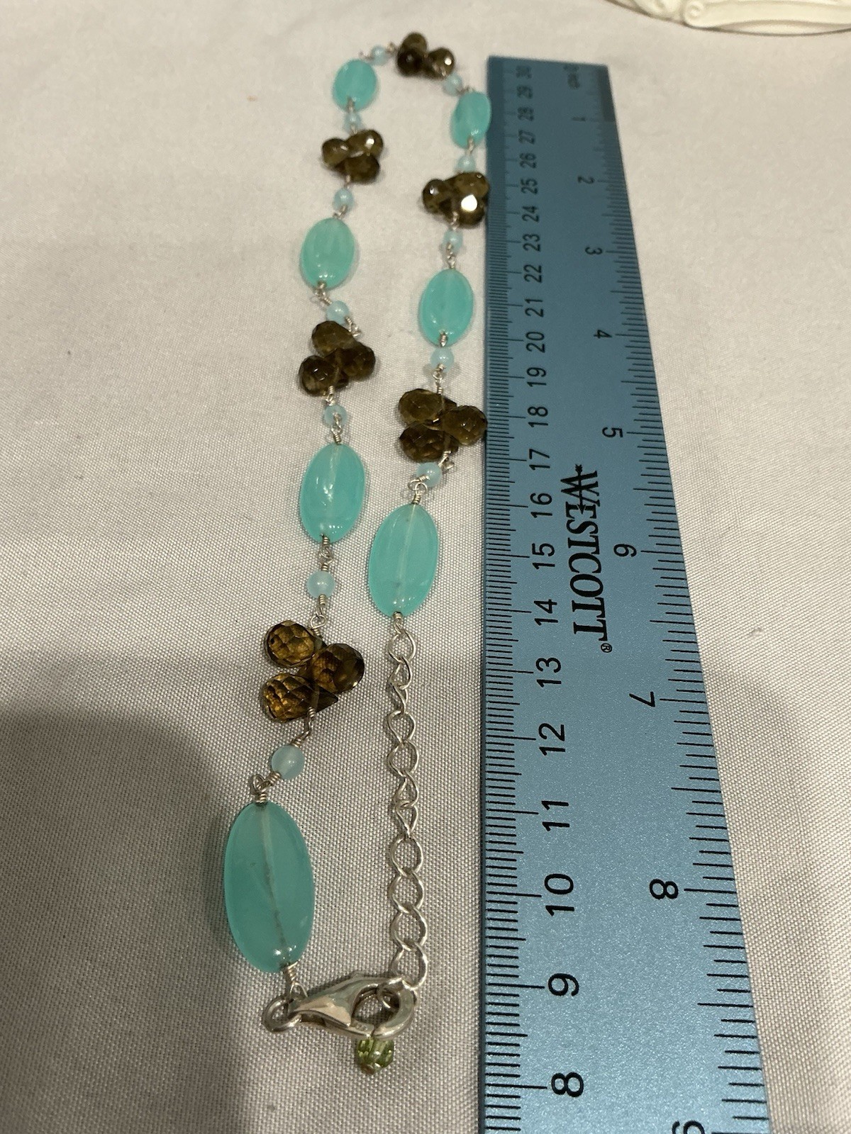 925 Silver Crystal Beaded Station Necklace 18in Lobster Clasp